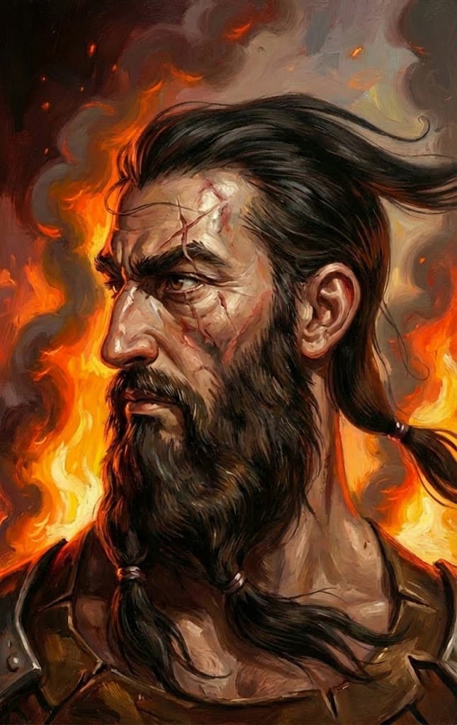 Simon Bar Kokhba, Jewish rebel leader, in profile view wearing ancient warrior attire
